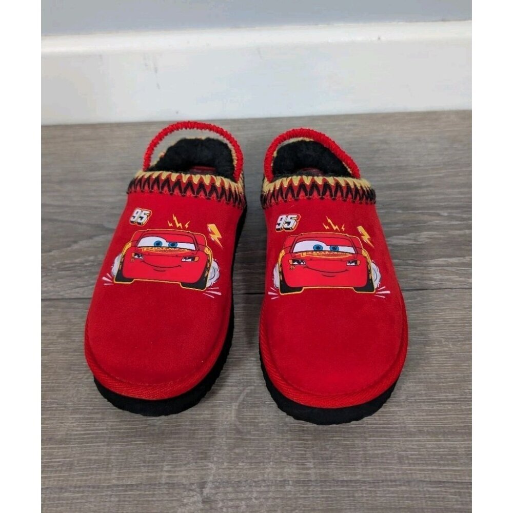 Disney Pixar Cars Lightning McQueen Kids Sz 11/12  Slippers Shoes Fleece Strap